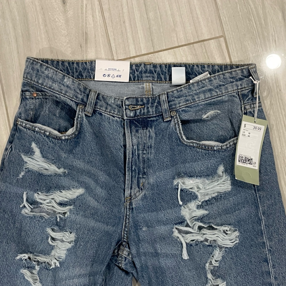 H&M Blue Distressed Boyfriend Jeans - Picture 6 of 7